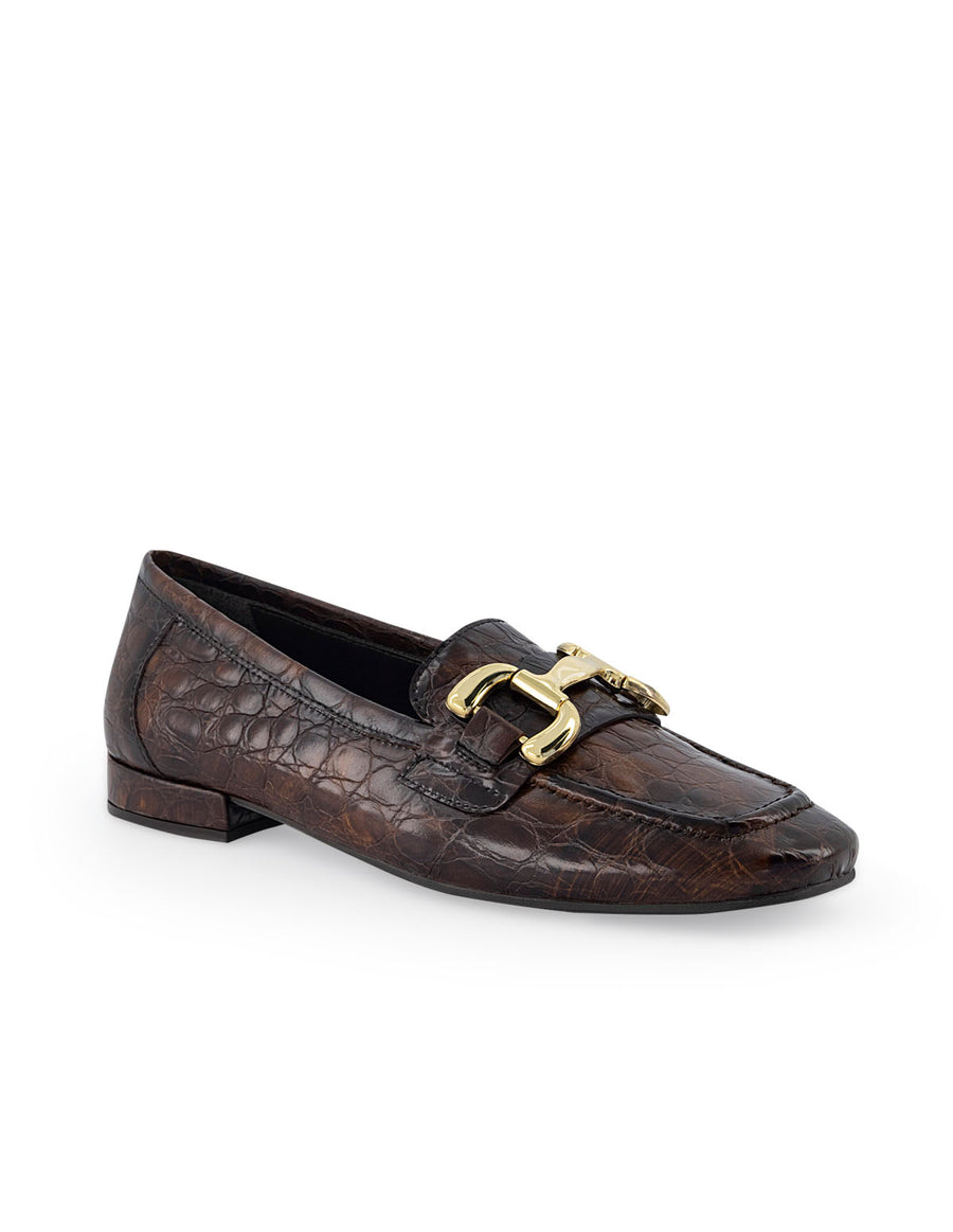 Mocasín de piel para mujer con grabado tipo coco color caoba