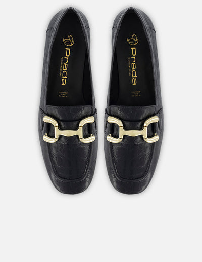 Mocasín de piel para mujer con grabado tipo coco color negro