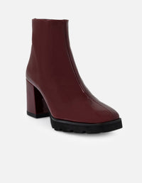 Botines color vino de charol para mujer con suela dentada