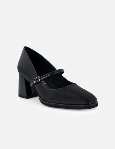 Mercedes color negro de charol para mujer con silueta tipo mary jane