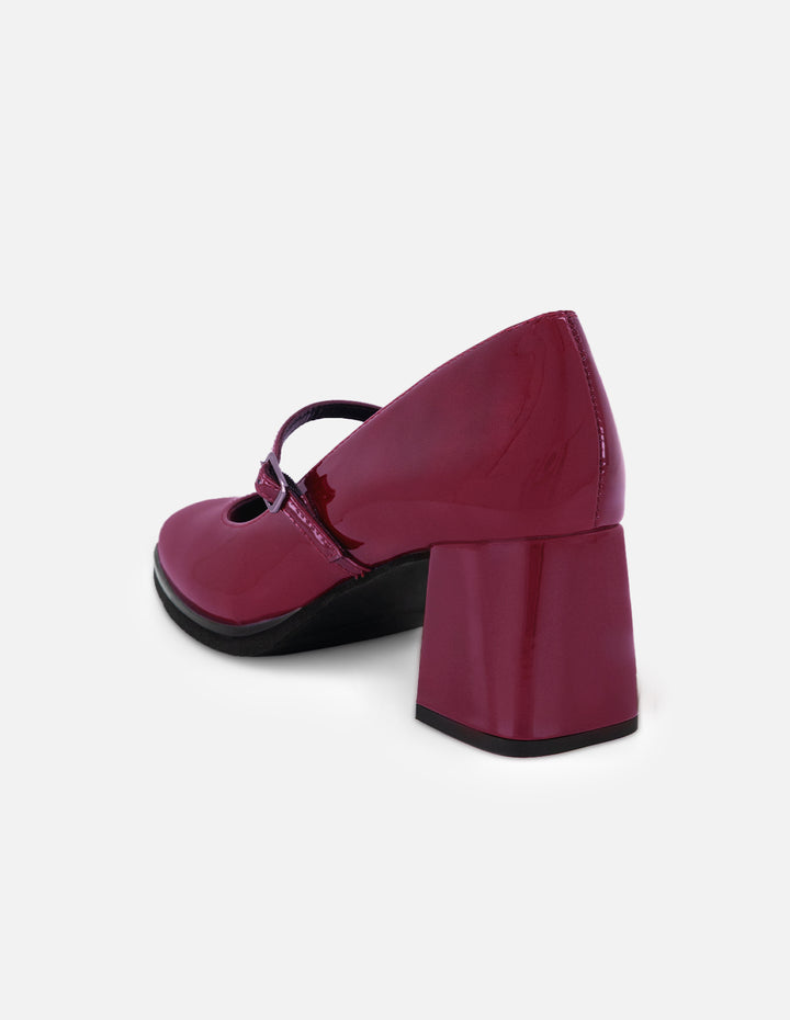 Mercedes color vino de charol para mujer mary jane con pulsera