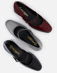 Mercedes color gris de charol para mujer con silueta tipo mary jane