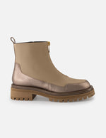 Botines color beige piel para mujer con piel metalizada color dorada