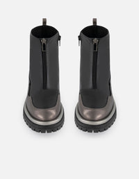 Botines color negro de piel para mujer con piel metalizada plateada