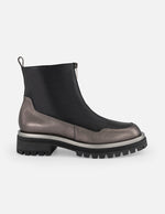 Botines color negro de piel para mujer con piel metalizada plateada