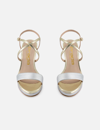 Sandalia de piel metalizada para mujer multicolor