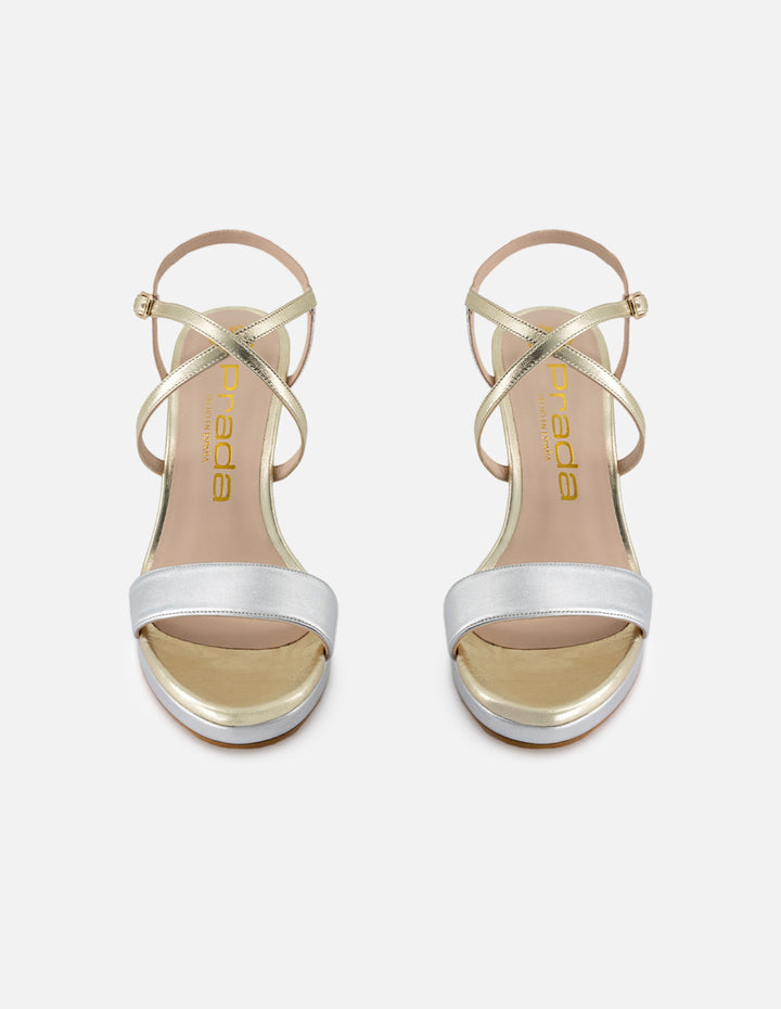 Sandalia de piel metalizada para mujer multicolor