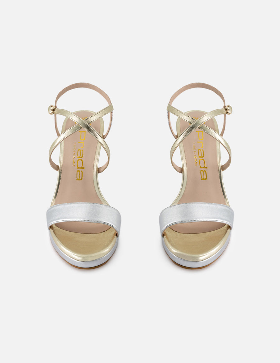 Sandalia de piel metalizada para mujer multicolor