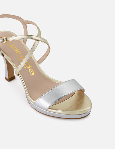 Sandalia de piel metalizada para mujer multicolor