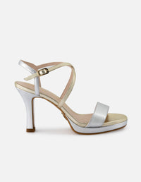 Sandalia de piel metalizada para mujer multicolor