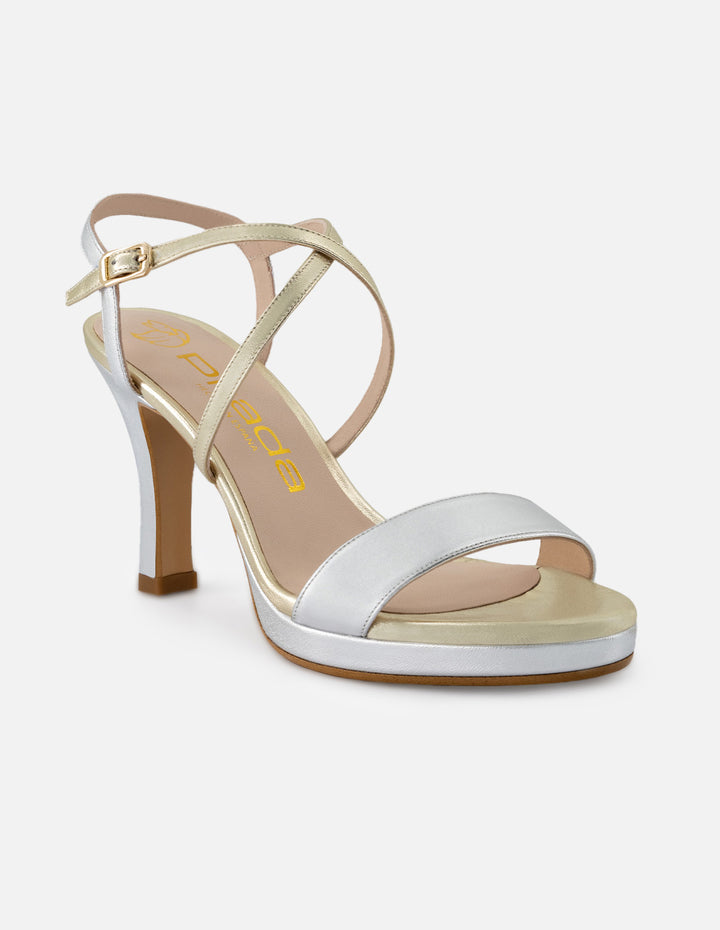 Sandalia de piel metalizada para mujer multicolor