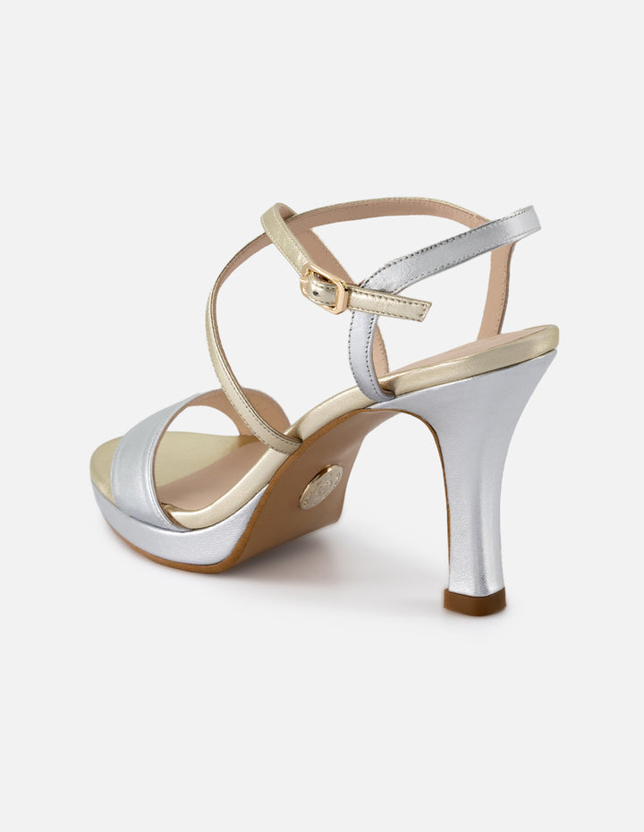 Sandalia de piel metalizada para mujer multicolor