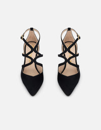 Zapatilla color negro ante para mujer con pulsera cruzada