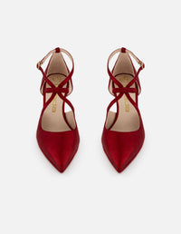 Zapatilla color rojo ante para mujer con pulsera con detalle en tiras