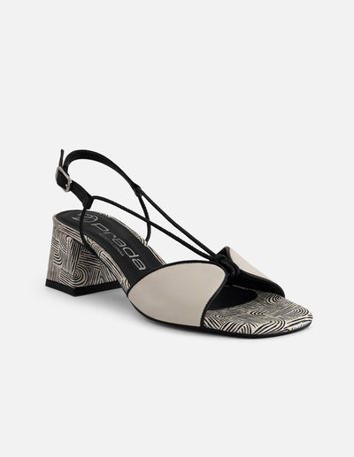 Sandalias bicolor en piel para mujer con estampado tipo laberinto