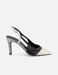 Zapatilla bicolor en piel para mujer con estampado laberinto