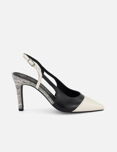 Zapatilla bicolor en piel para mujer con estampado laberinto