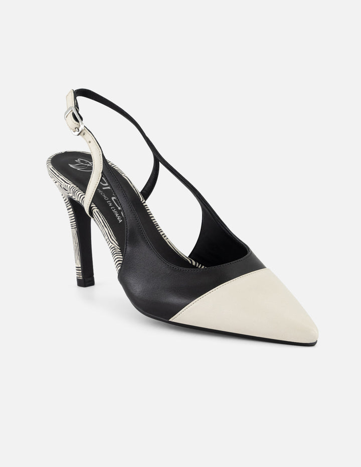 Zapatilla bicolor en piel para mujer con estampado laberinto