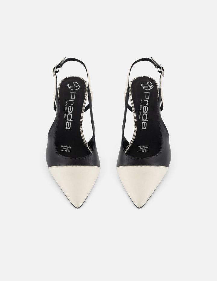 Zapatilla bicolor en piel para mujer con estampado laberinto