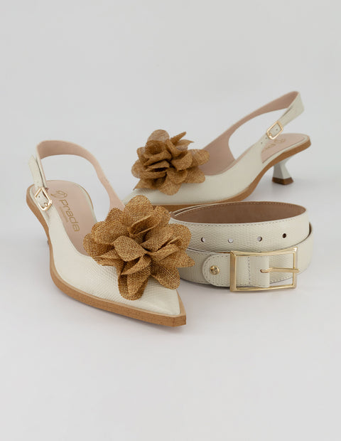 Cinturón blanco piel tipo tejus para mujer con hebilla dorada