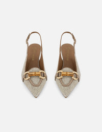 Zapatilla beige en rafia para mujer con detalle dorado