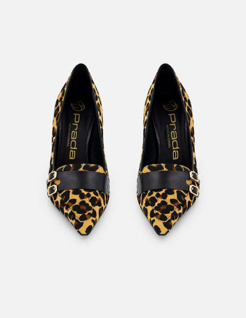 Mocasines animal print pelo de mujer con detalle color dorado