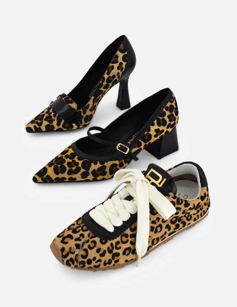 Mocasines animal print pelo de mujer con detalle color dorado