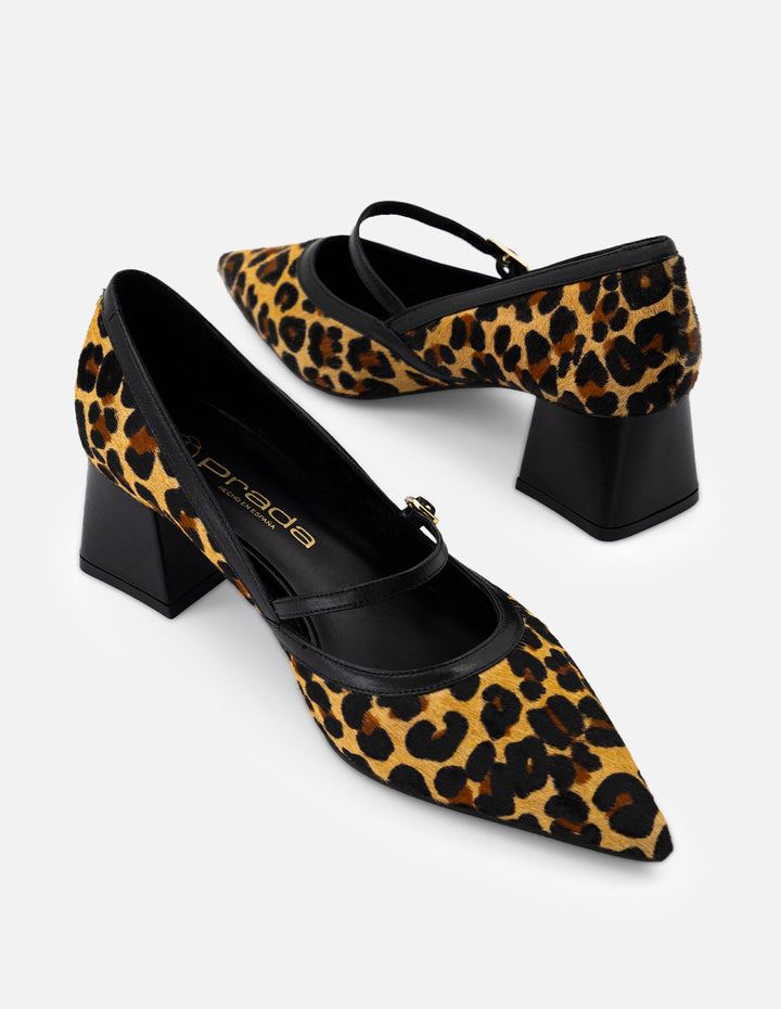 Mercedes animal print pelo de mujer con combinación materiales