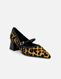 Mercedes animal print pelo de mujer con combinación materiales