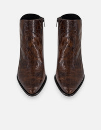 Botines café piel grabado coco para mujer