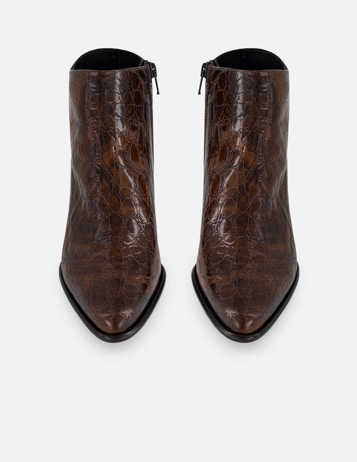 Botines café piel grabado coco para mujer