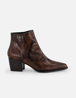 Botines café piel grabado coco para mujer