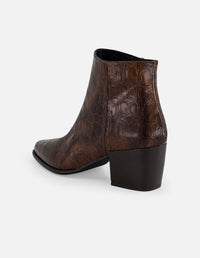 Botines café piel grabado coco para mujer
