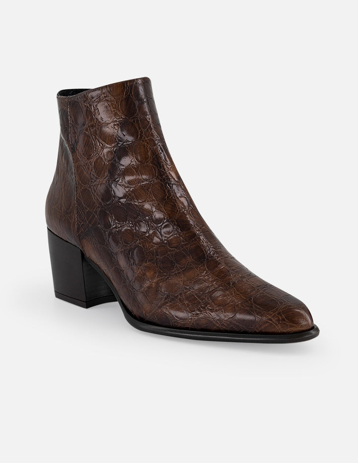 Botines café piel grabado coco para mujer