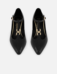 Zapatilla negro piel vegano para mujer con tira en T