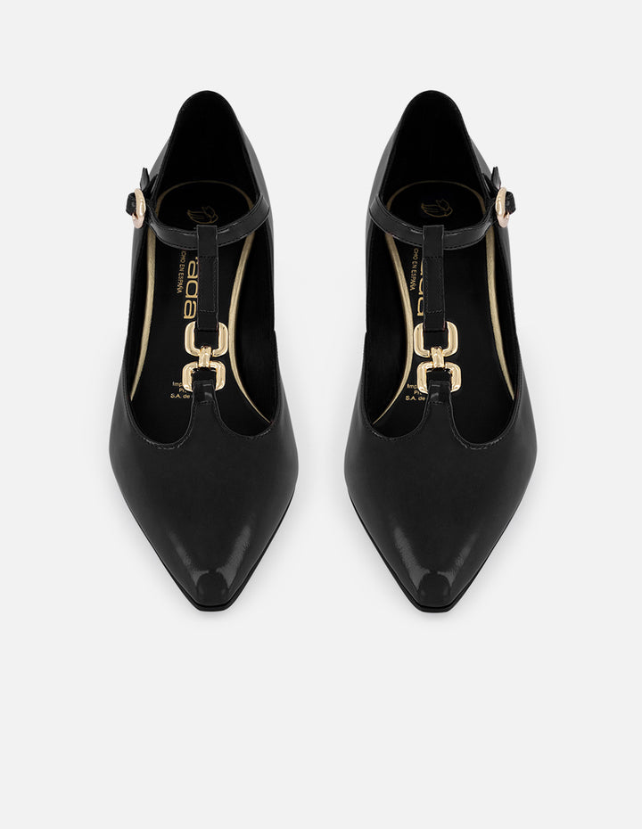 Zapatilla negro piel vegano para mujer con tira en T