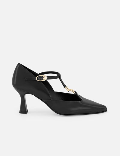 Zapatilla negro piel vegano para mujer con tira en T