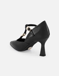 Zapatilla negro piel vegano para mujer con tira en T