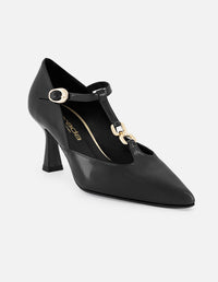 Zapatilla negro piel vegano para mujer con tira en T