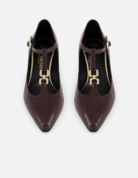 Zapatilla vino piel vegano para mujer con tira en T