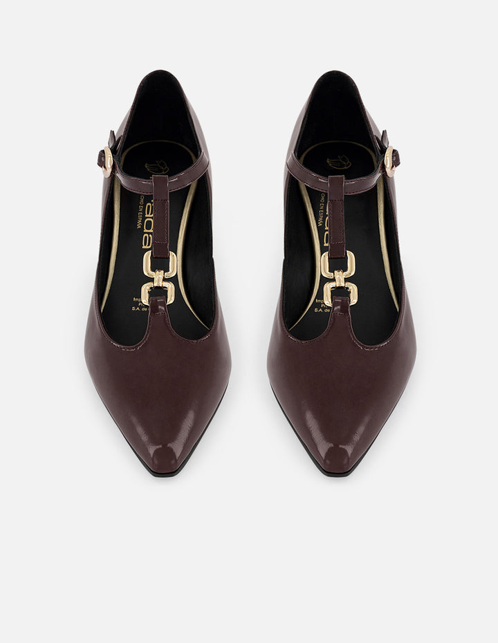 Zapatilla vino piel vegano para mujer con tira en T