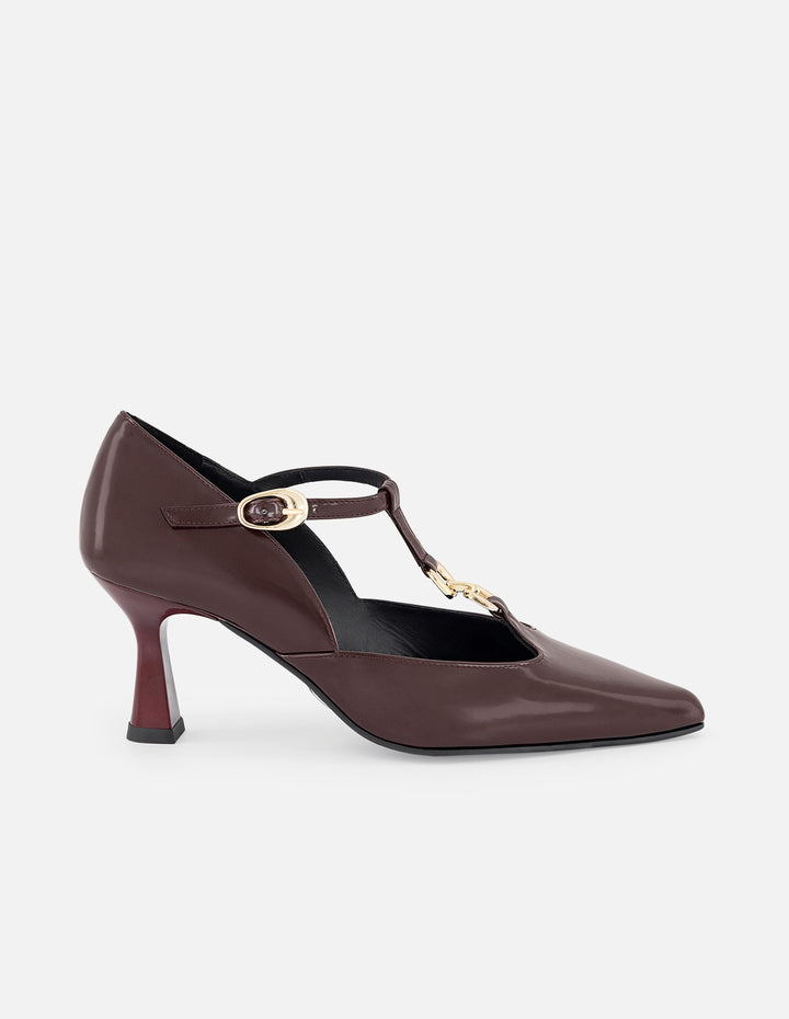 Zapatilla vino piel vegano para mujer con tira en T