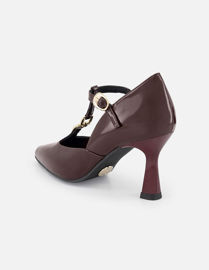 Zapatilla vino piel vegano para mujer con tira en T