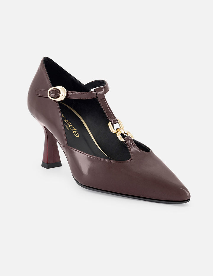 Zapatilla vino piel vegano para mujer con tira en T