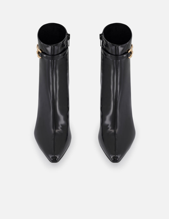 Botines negro piel vegana para mujer con cinta al tono