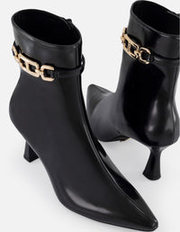 Botines negro piel vegana para mujer con cinta al tono