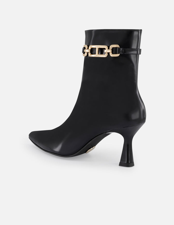 Botines negro piel vegana para mujer con cinta al tono