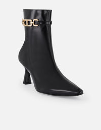 Botines negro piel vegana para mujer con cinta al tono