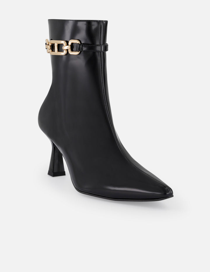 Botines negro piel vegana para mujer con cinta al tono