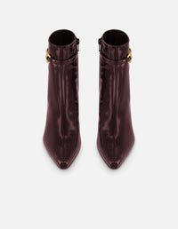 Botines vino piel vegana para mujer con cinta al tono